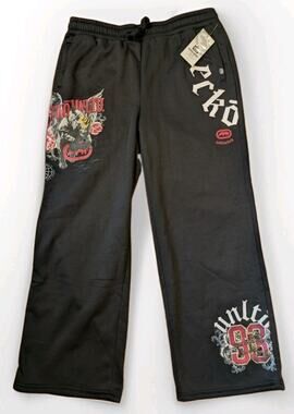 Ecko Unltd Sweatpants Mens XL NWT Y2K Baggy Wide Leg Rhino Graphic Black